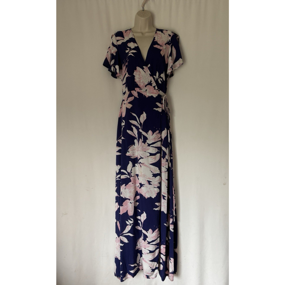 Lulus Wrap Maxi Dress Small Long Floral Vneck Short Sleeve Boho